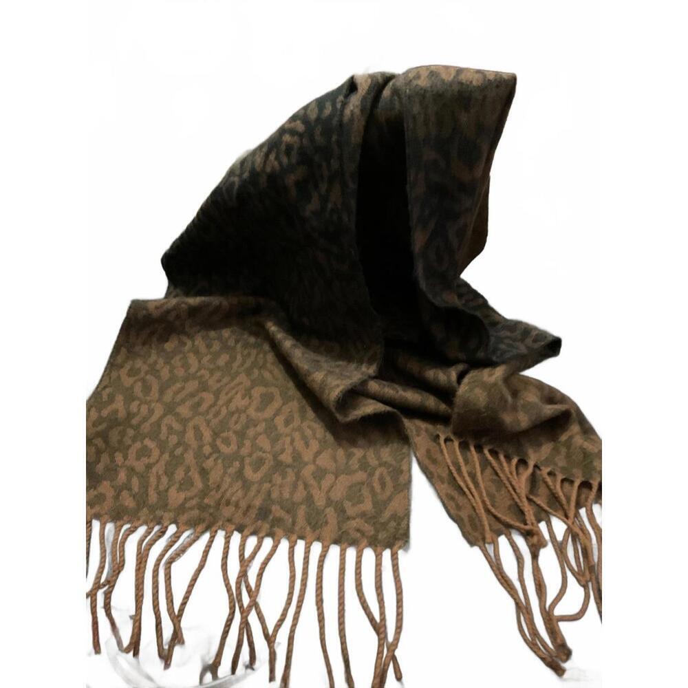 Cozy Brown Leopard Print Scarf with Fringe